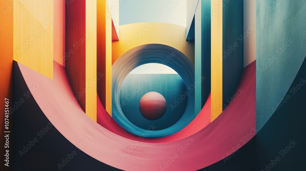 Poster abstract background featuring geometric shapes and a central sphere in a 3d illustration ideal for a