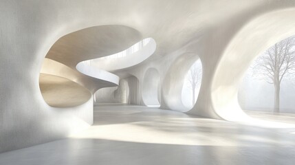 Futuristic interior hallway with a spacious design and a long corridor Modern aesthetic showcasing a 3D rendered environment