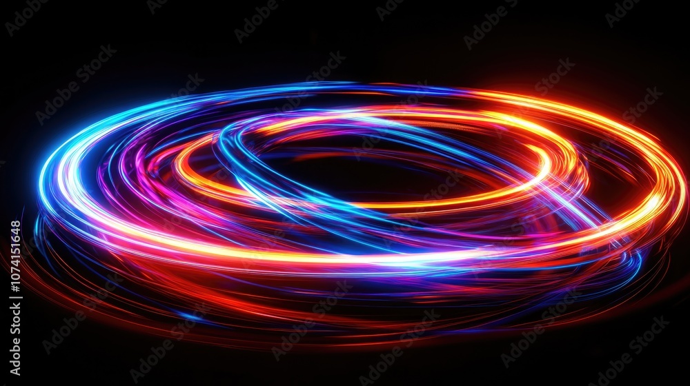 Poster glow effect with ribbon glint and abstract rotational border lines showcasing power energy through l
