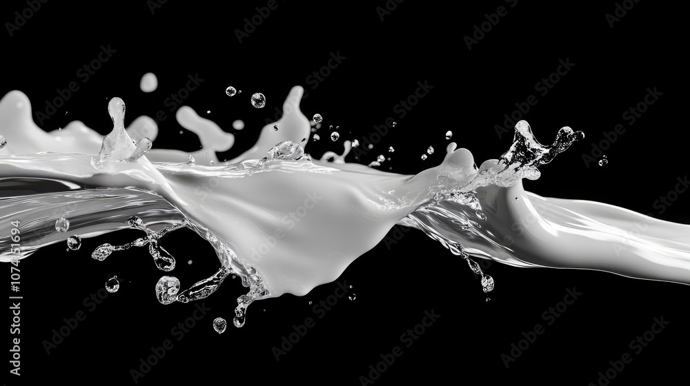 Poster monochrome liquid splash in dynamic motion created through 3d illustration and rendering techniques