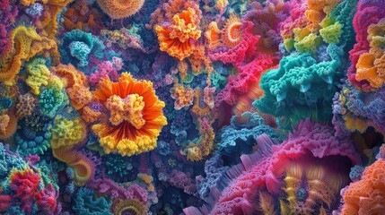 Obraz premium Vibrant and chaotic abstract fractal design with colorful patterns 3D rendered illustration suitable for backgrounds or wallpapers