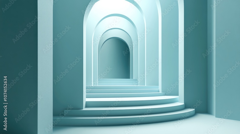 Poster 3d rendering of a soft blue minimalistic background template designed for product display