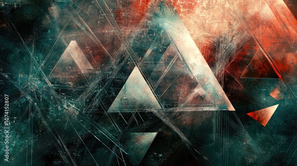 Poster abstract technology backdrop featuring triangular shapes and wire mesh design elements