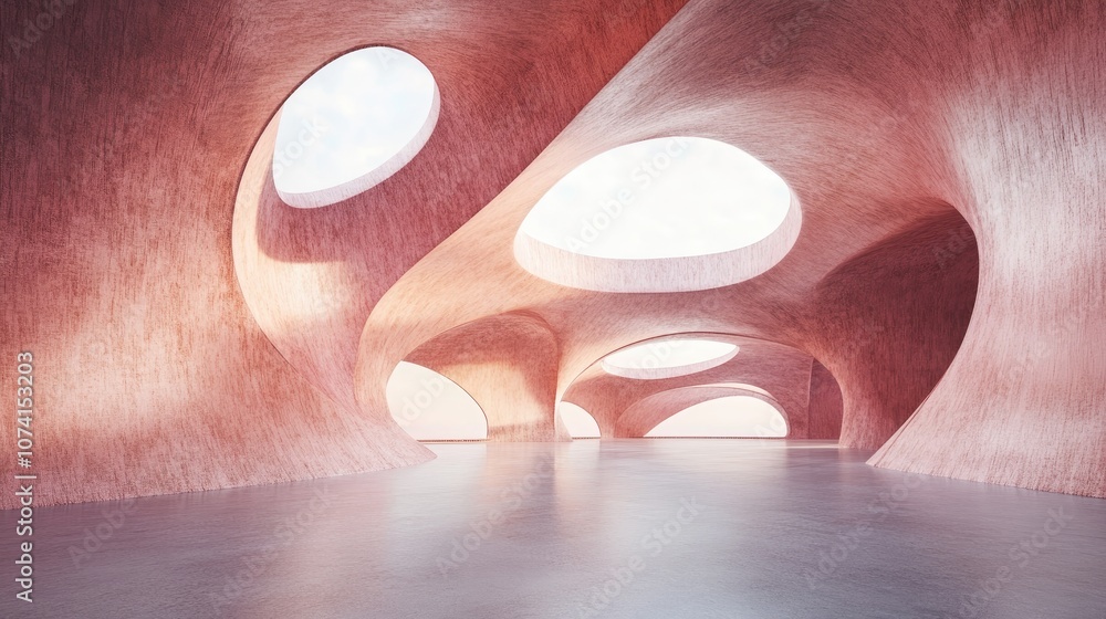 Poster abstract modern architectural background featuring an empty open space interior created through 3d r