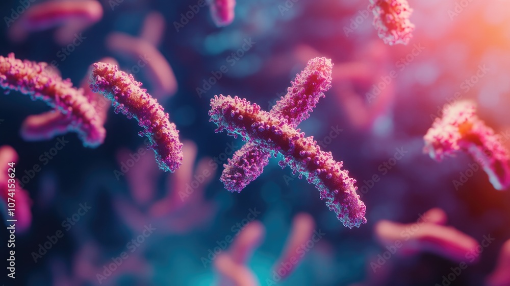 Poster 3d rendering of chromosomes set against a dna background