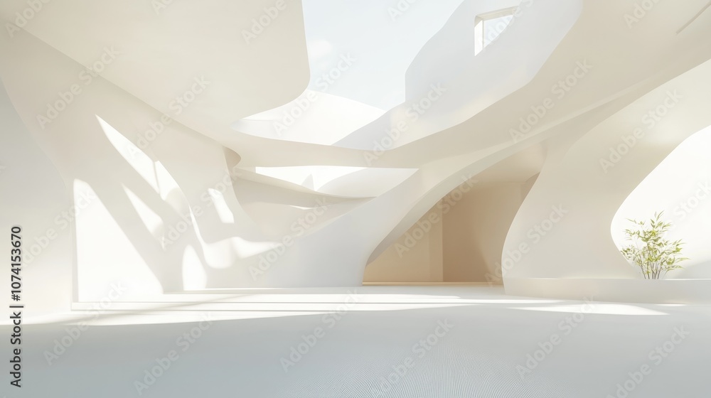 Aufkleber abstract modern architecture backdrop featuring an expansive vacant interior space in a 3d rendering