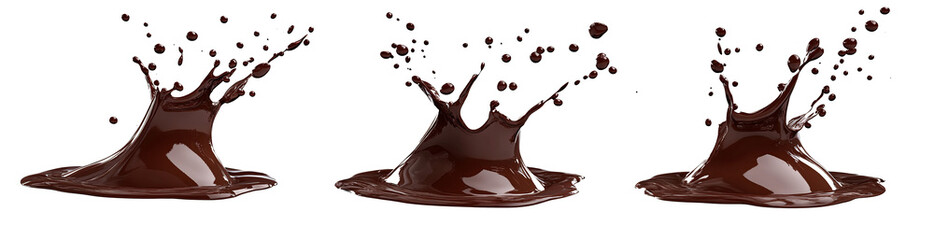 Set of delicious Dark chocolate liquid splash on white and transparent background 