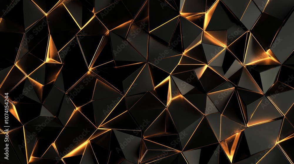 Poster abstract background featuring a pattern of black pyramids with luminous lines creating a dynamic 3d 