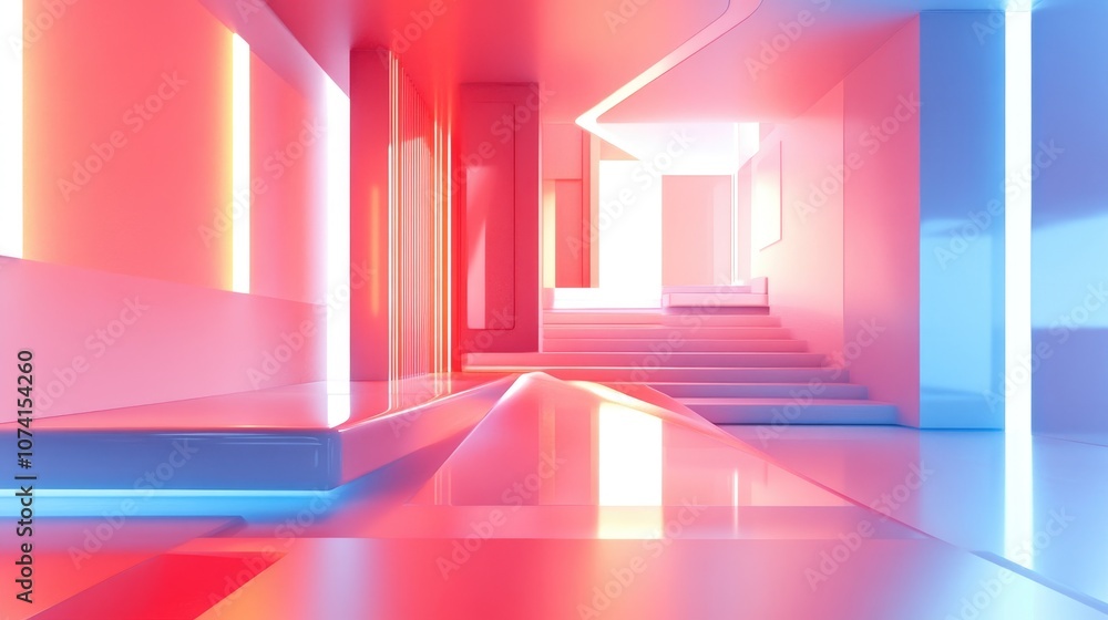 Aufkleber bright light red and blue studio space with a futuristic design featuring 3d rendering elements