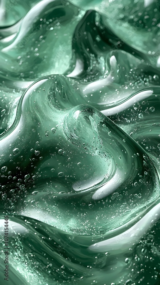Aufkleber an abstract close-up of green gel-like waves, capturing the interplay of light and bubbles, creating