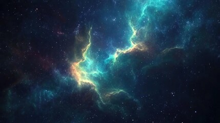 Vibrant sci fi illustration of a cosmic backdrop featuring stars and a luminous nebula cloud in deep outer space rendered in 3D