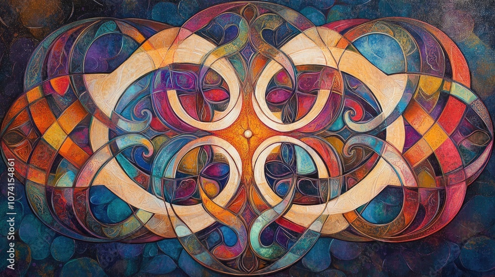 Poster colorful arabesque patterns intertwining in a mesmerizing design showcasing intricate details and vi