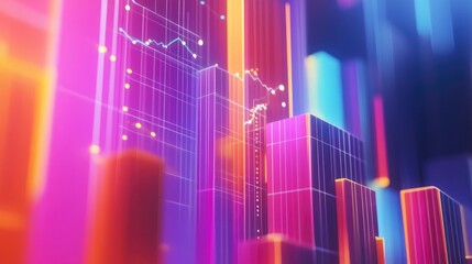 Fototapeta premium 3D digital illustration of a business graph against a colorful background
