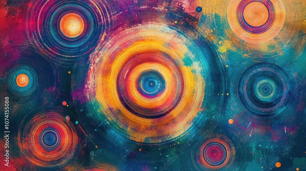 Poster abstract captivating background featuring concentric circles psychedelic design with vibrant colors 