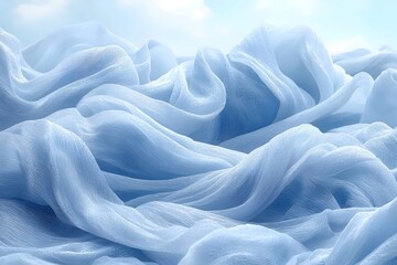 Obraz premium A serene wave of gently flowing light blue fabric, creating a tranquil atmosphere with soft textures that evoke a sense of calm and peacefulness.