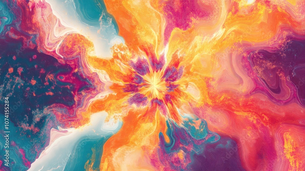 Poster An abstract background featuring a vibrant and colorful psychedelic burst design