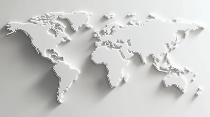 background with 3d world map model showing continents and countries, global geography, physical map design, international borders, and geographic features