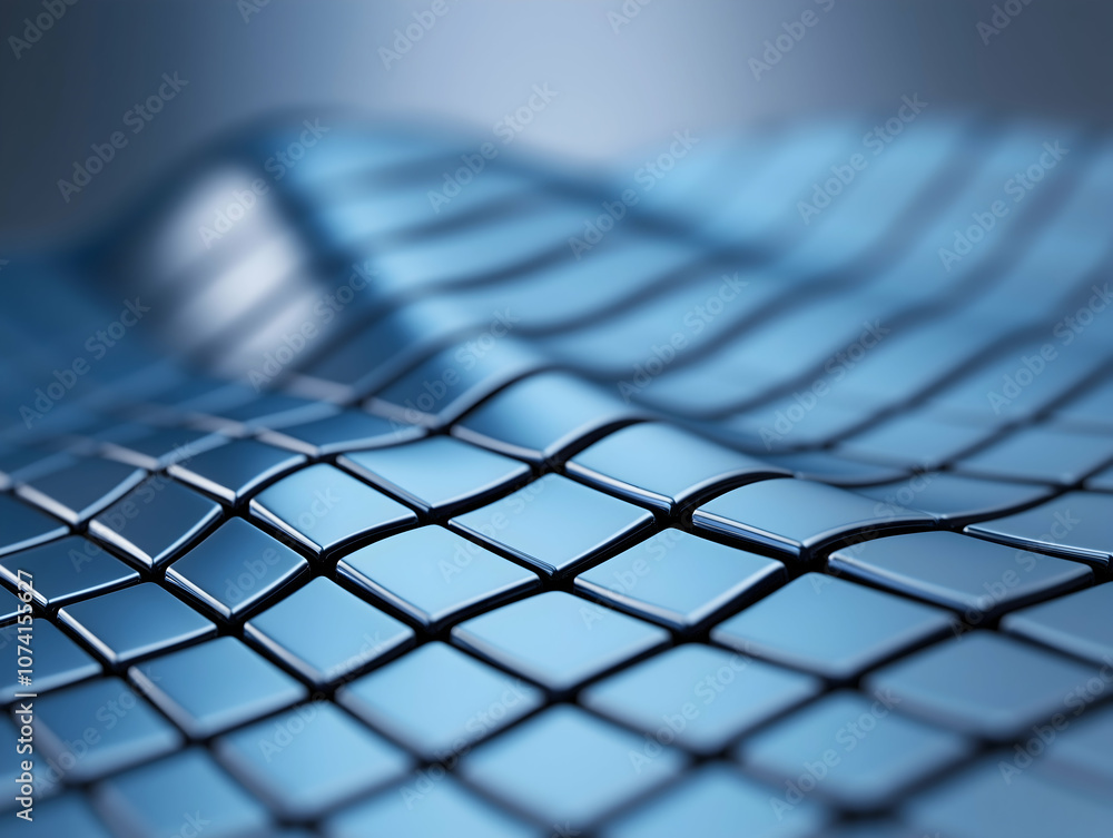 Poster a close-up image of blue textured fabric with a grid pattern, showcasing smooth curves and shadows, 