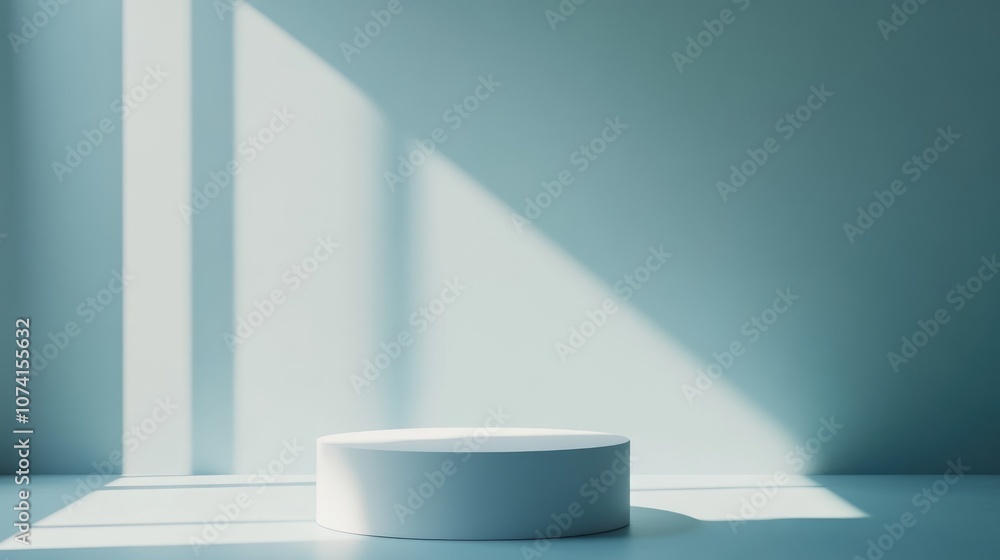 Poster 3d render of a minimalistic background featuring a pedestal and showcase offering a blank space with