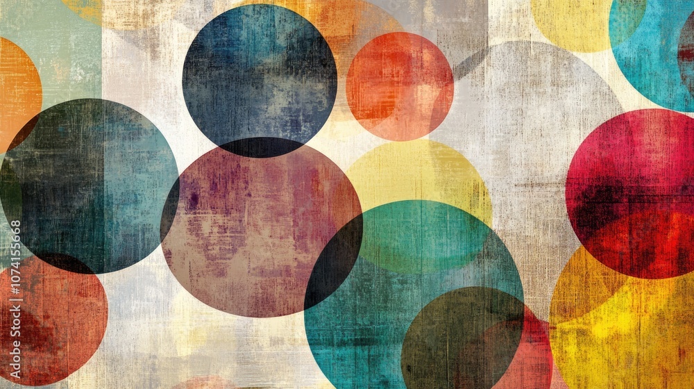Poster abstract geometric wall art design featuring circles in various colors and sizes creating a visually