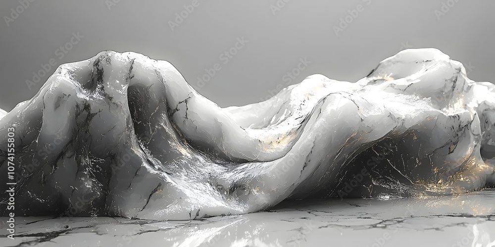 Poster a close-up of a smooth, abstract marble surface, featuring soft undulating forms with glossy texture