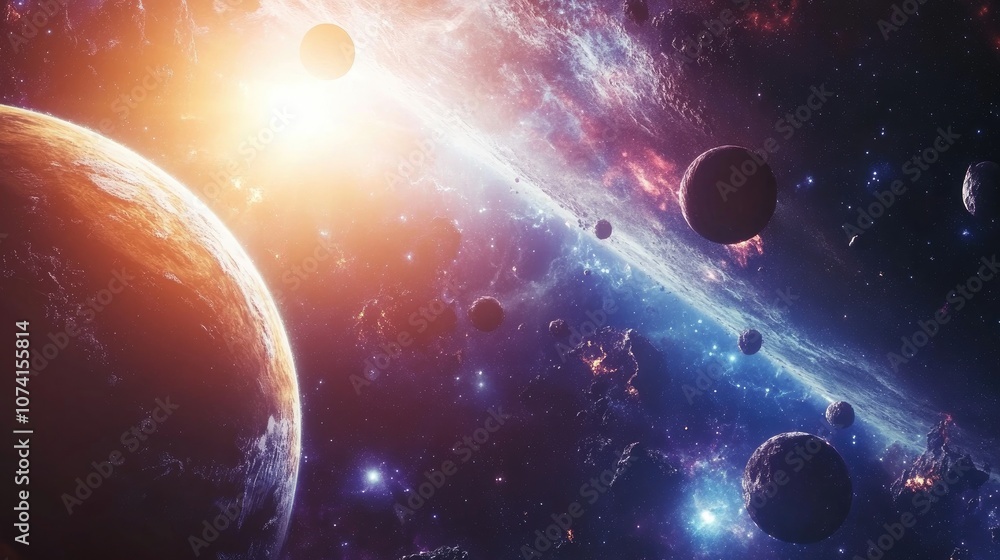 Poster celestial bodies of a planet and galaxy in open space elements contributed by a space agency
