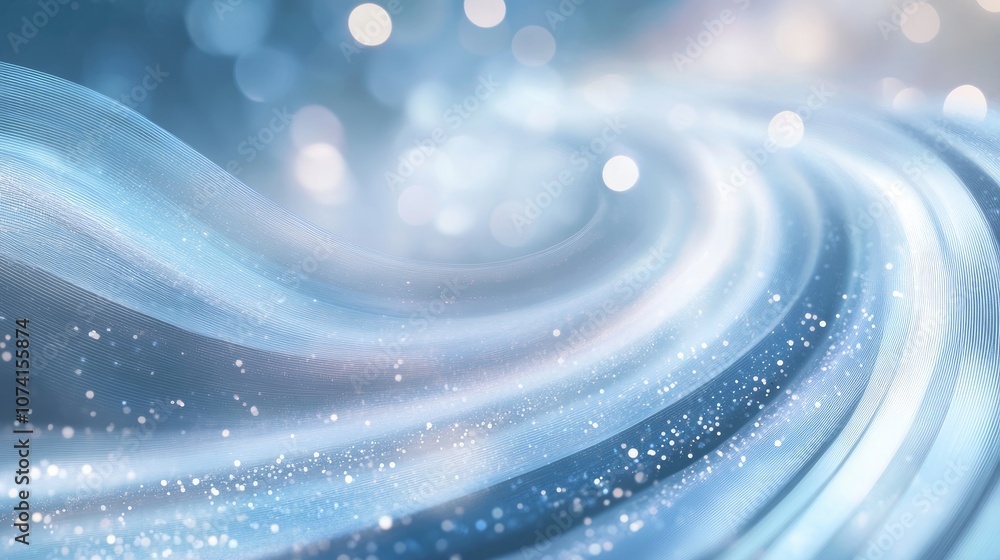 Poster abstract background featuring curved lines illuminated with glimmers in a light blue hue