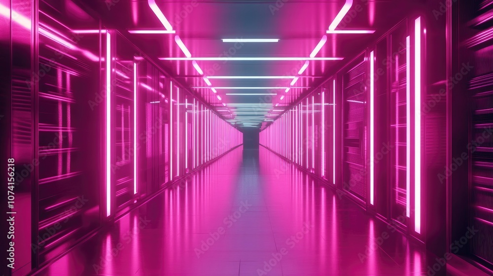 Poster 3d rendering of a vibrant pink neon abstract background featuring illuminated panels in ultraviolet 