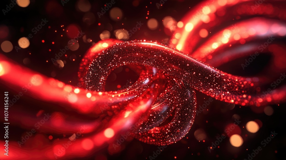 Poster 3d knot illuminated against a dark backdrop featuring swirling red particles ideal for business them