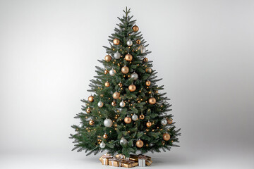 beautiful christmas tree on white background for christmas postcards, generative AI