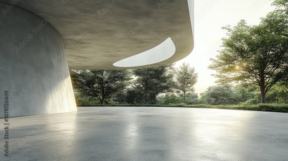 Poster 3d rendering of modern abstract architecture featuring a concrete floor