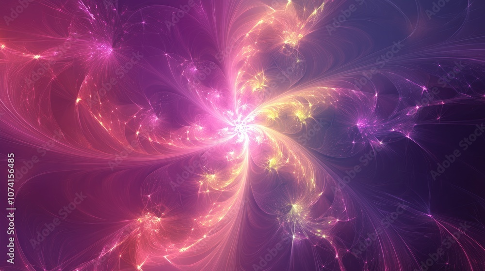 Poster abstract multicolored backdrop featuring a fractal star explosion with shine and intricate lines