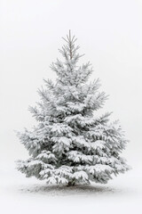 beautiful snowy Christmas tree on white background for Christmas postcards, generative AI
