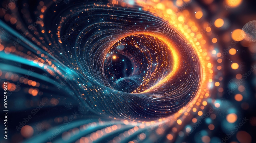 Poster abstract luminous background featuring swirling patterns an elegant glowing circle sparkling particl