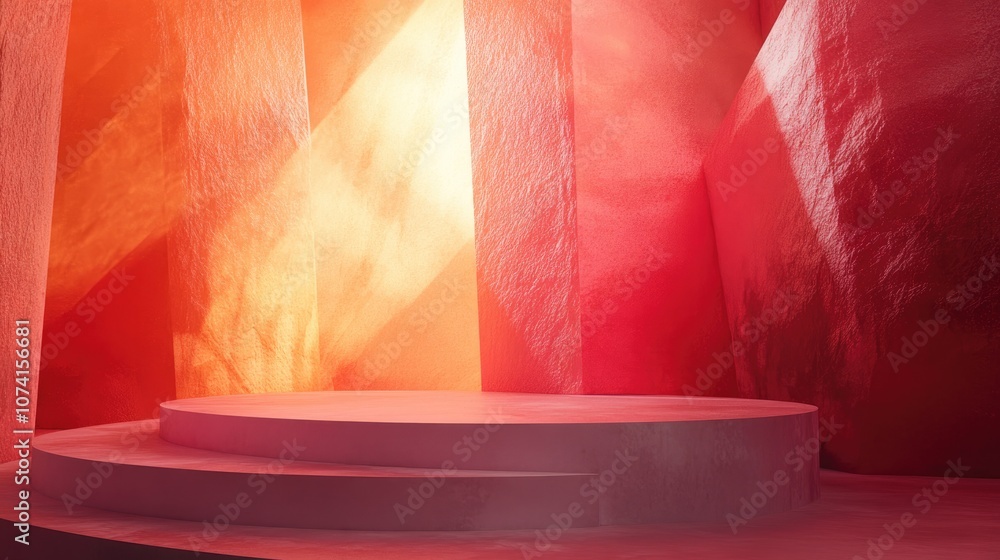 Poster abstract background featuring a podium and wall scene showcased through 3d illustration and renderin