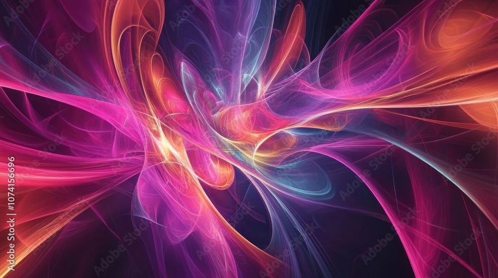 Poster Vibrant and chaotic fractal design Abstract 3D rendered shapes creating a visually striking background or wallpaper