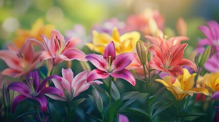 Naklejka premium Stunning floral display of vibrant lilies in full bloom