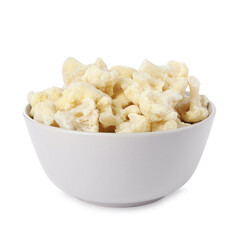 Frozen cauliflower in bowl isolated on white