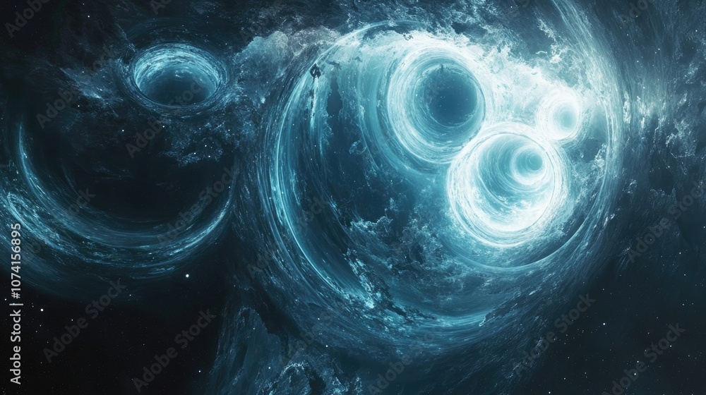 Fototapete glowing blue circles in a cosmic setting an abstract background created through computer graphics