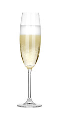 Champagne in glass isolated on white. Sparkling wine