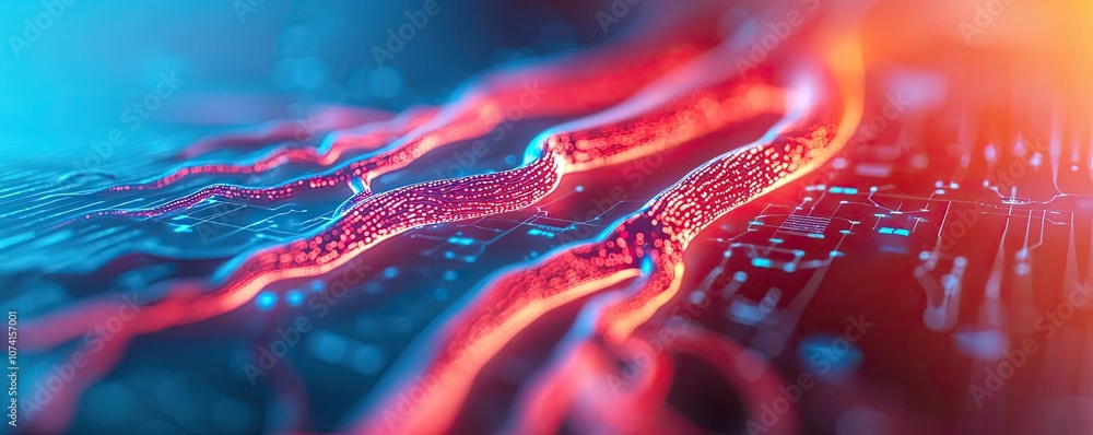 Aufkleber abstract digital circuit with glowing lines and nodes, vibrant color scheme, white background