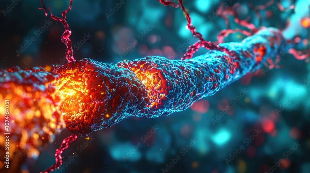 Poster abstract representation of a neural network connection with vibrant colors.