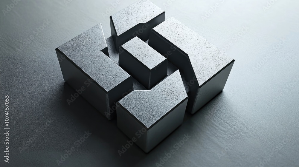 Poster grey emblem with a cube design on a white background