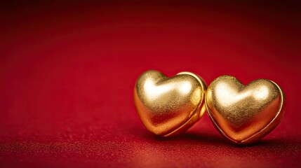 Golden Heart-Shaped Decor on Red Background Symbolizing Love, Affection, and Romance for Valentine’s Day, Weddings, and Celebrations of Passionate Relationships