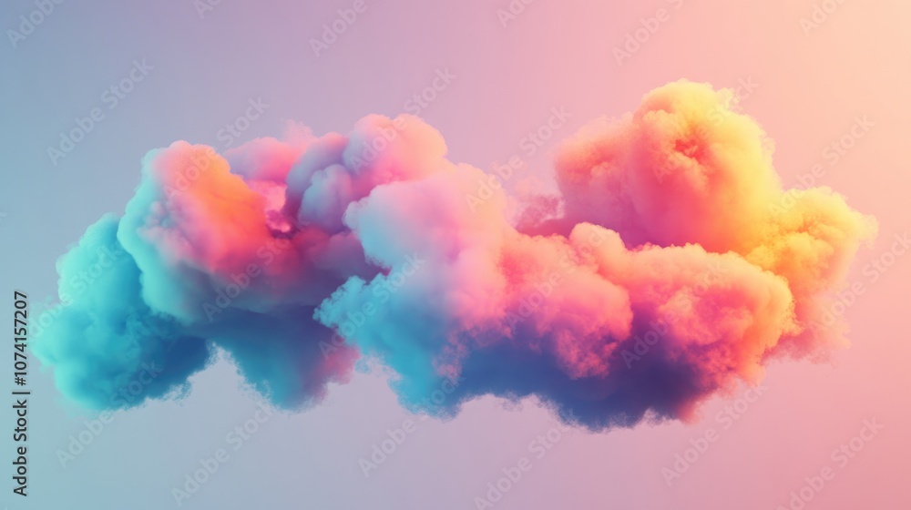 Poster colorful three dimensional cloud formations in an abstract style exploring themes of art imagination