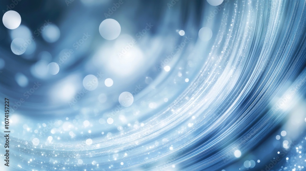Poster abstract background featuring curved lines illuminated with glimmers in a light blue hue