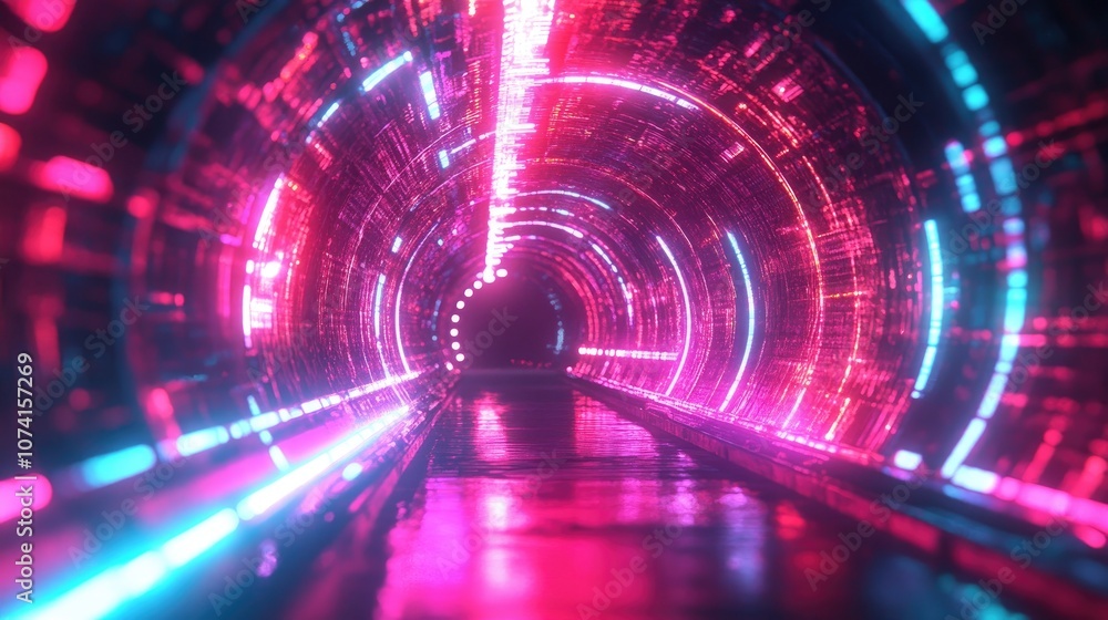 Aufkleber abstract neon tunnel with vibrant light effects creating a mesmerizing background