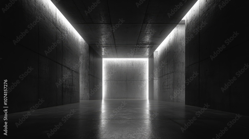 Poster abstract dark concrete room with a smooth interior design architectural backdrop with a night view f