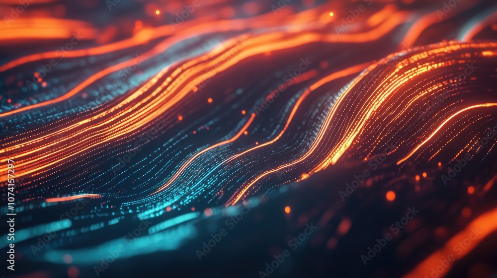 Poster animation featuring a mesmerizing pattern of flowing luminous energy threads set against a dark back