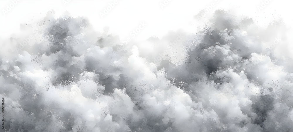 Poster a serene and ethereal illustration of fluffy, gray clouds filling the sky, creating a calming yet dy
